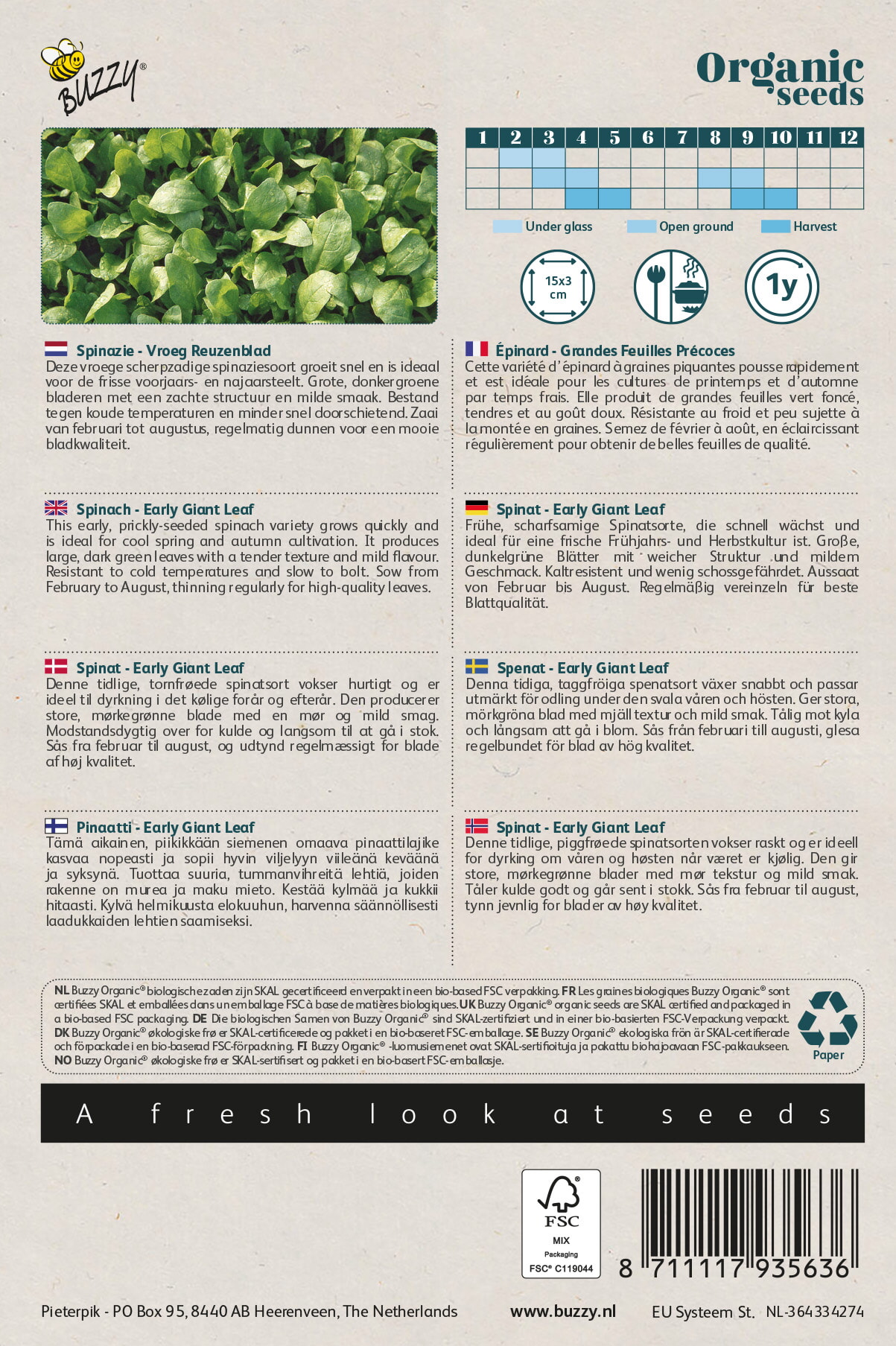 Buzzy® Organic Spinazie Vroeg Reuzenblad (BIO)