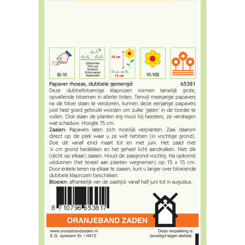 Oranjeband® Papaver Rhoeas Shirley Double Mixed