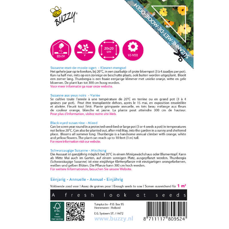 Buzzy® Climbing Flowers Thunbergia, Suzanne-met-mooie-ogen