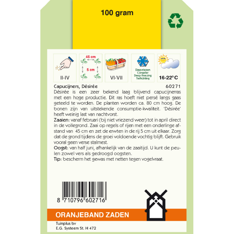 Oranjeband® Peas Désirée, Dwarf Type Blauwschok, 100g