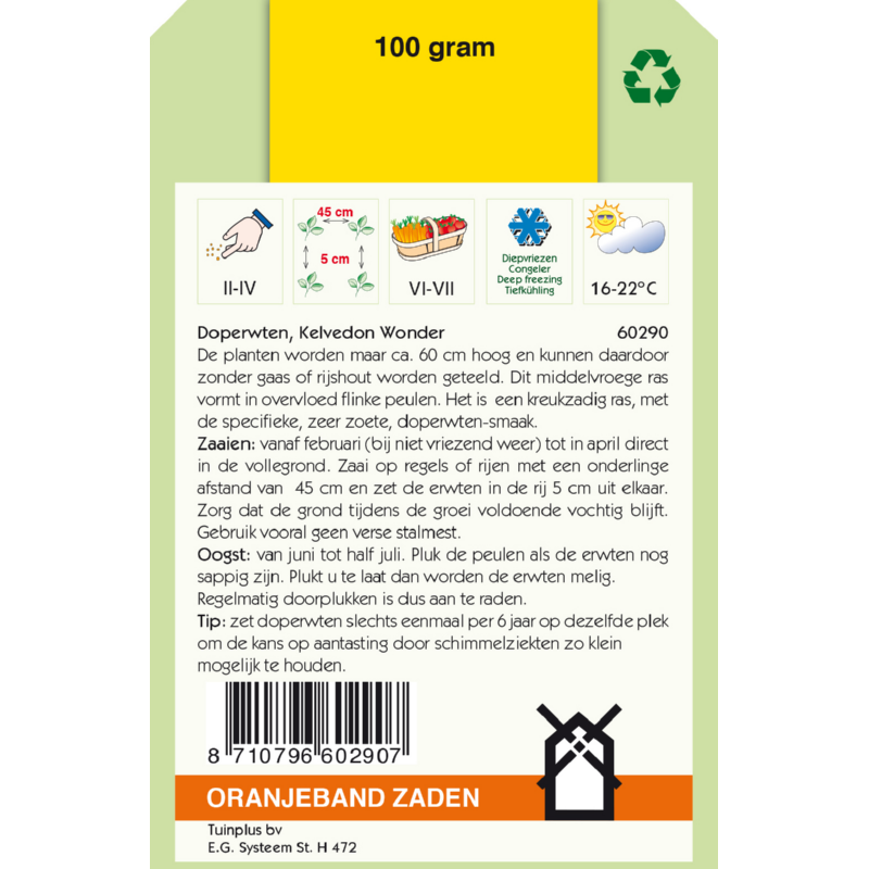 OBZ Doperwten Kelvedon Wonder, 100g