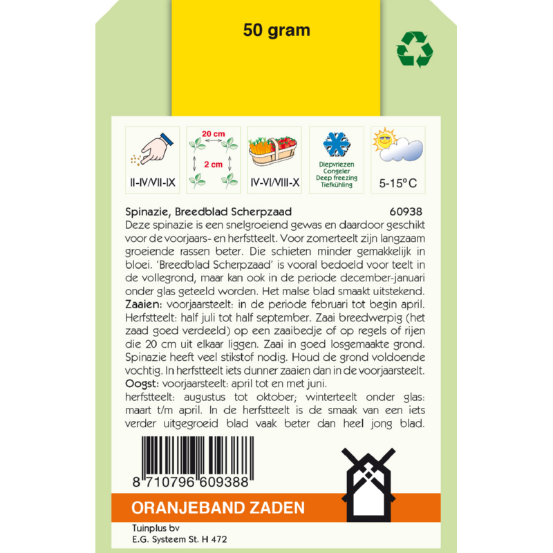 Oranjeband® Spinach Breedblad prickly seeded, 50
