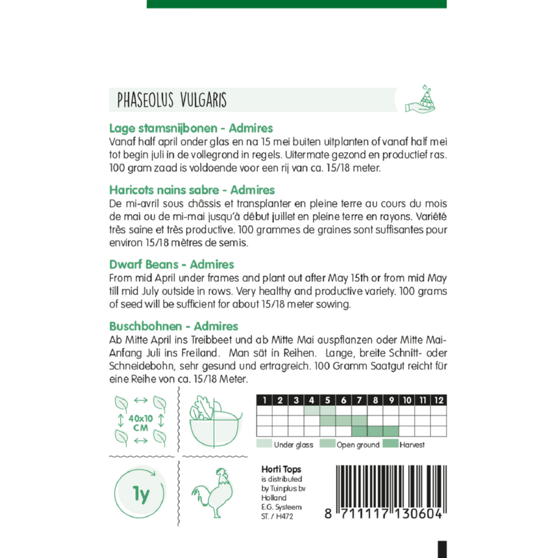 Horti Tops® Dwarf Beans Admires flat podded, 25g