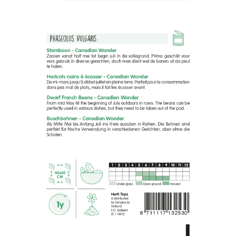 Horti Tops® Dwarf French Beans Canadian Wonder, 15g