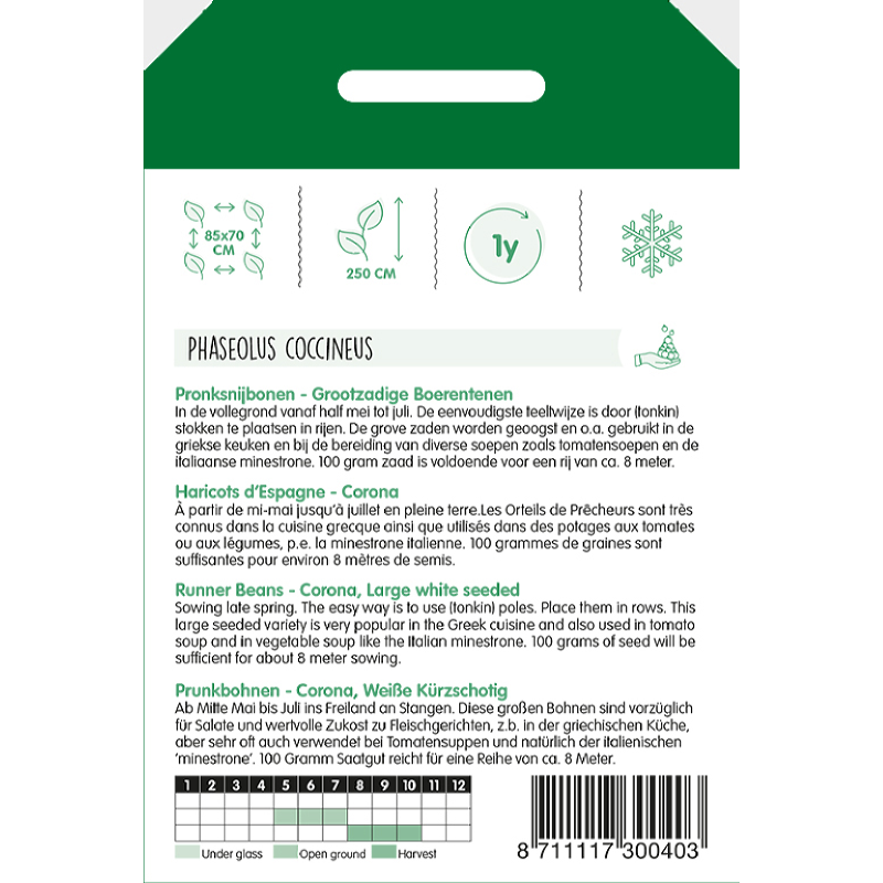 Runner Beans Large White Seeded, 100g