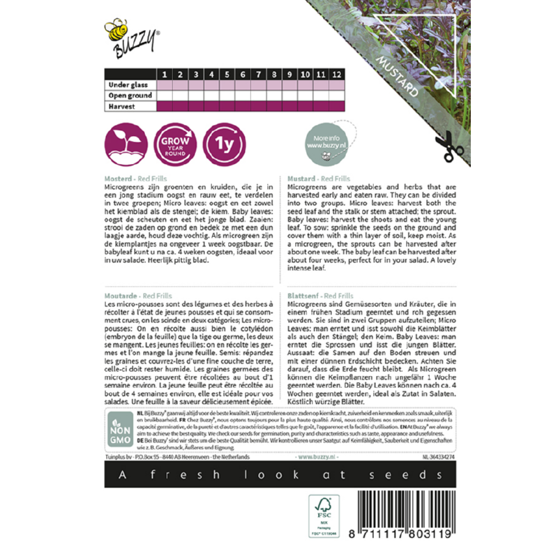 Buzzy® Microgreens, Mustard Red Frills