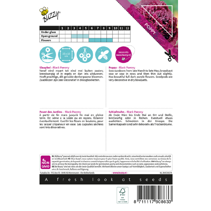 Buzzy® Poppy Flowers, Poppy Black Paeony