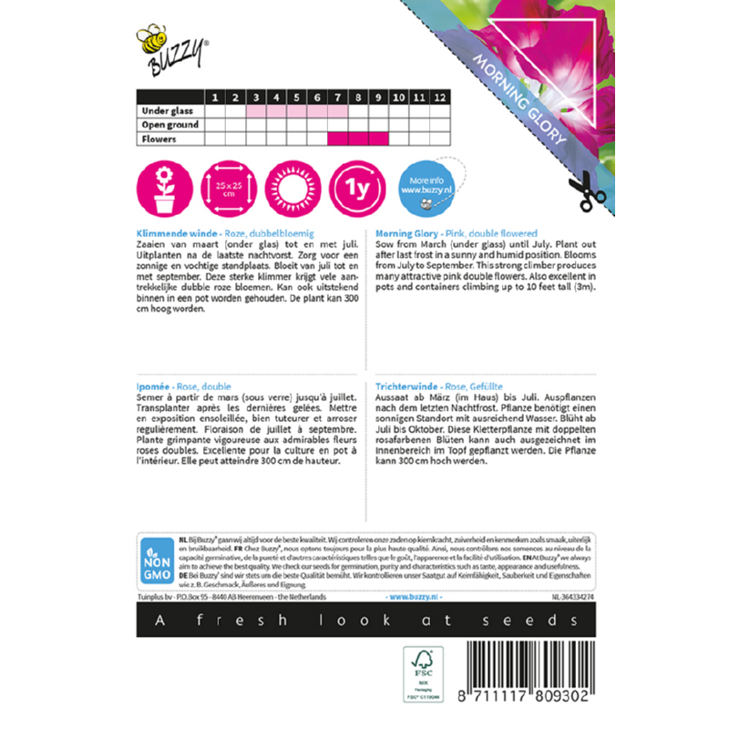 Buzzy® Climbing Flowers, Ipomoea Pink, double flowered