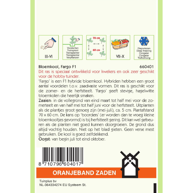 Oranjeband® Cauliflower Fargo F1 (tzt Ibiza F1)