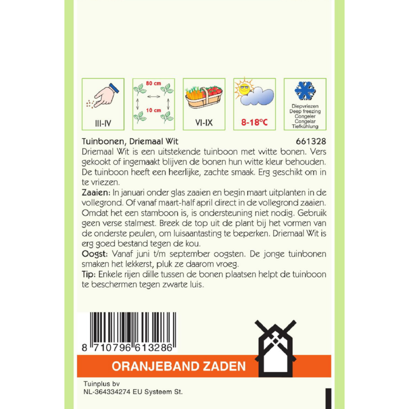 Oranjeband® Broad Beans Threefold White, 15g
