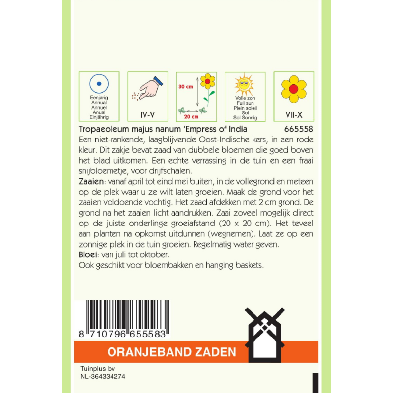 OBZ Tropaeolum, Oost-Indische kers Empress of India Rood