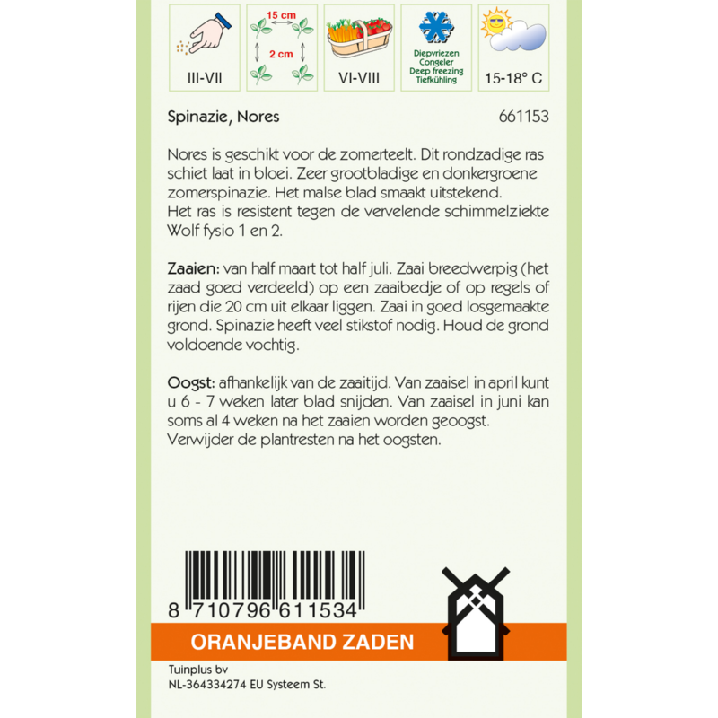 Oranjeband® Spinach Nores (Viking) Round Seeded, 250g