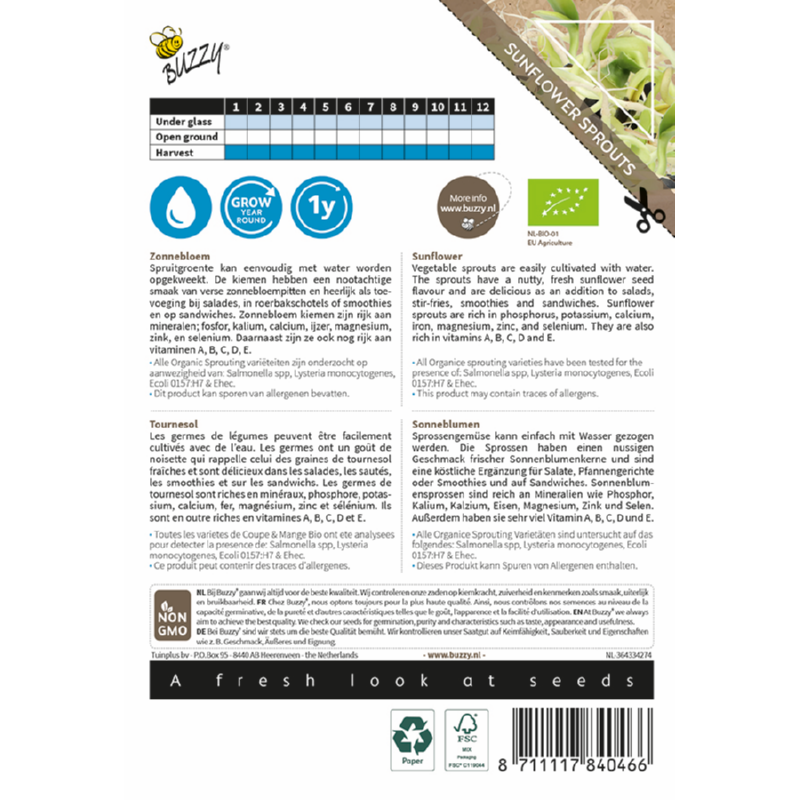 Buzzy® Organic Sprouting Zonnebloem  (BIO)