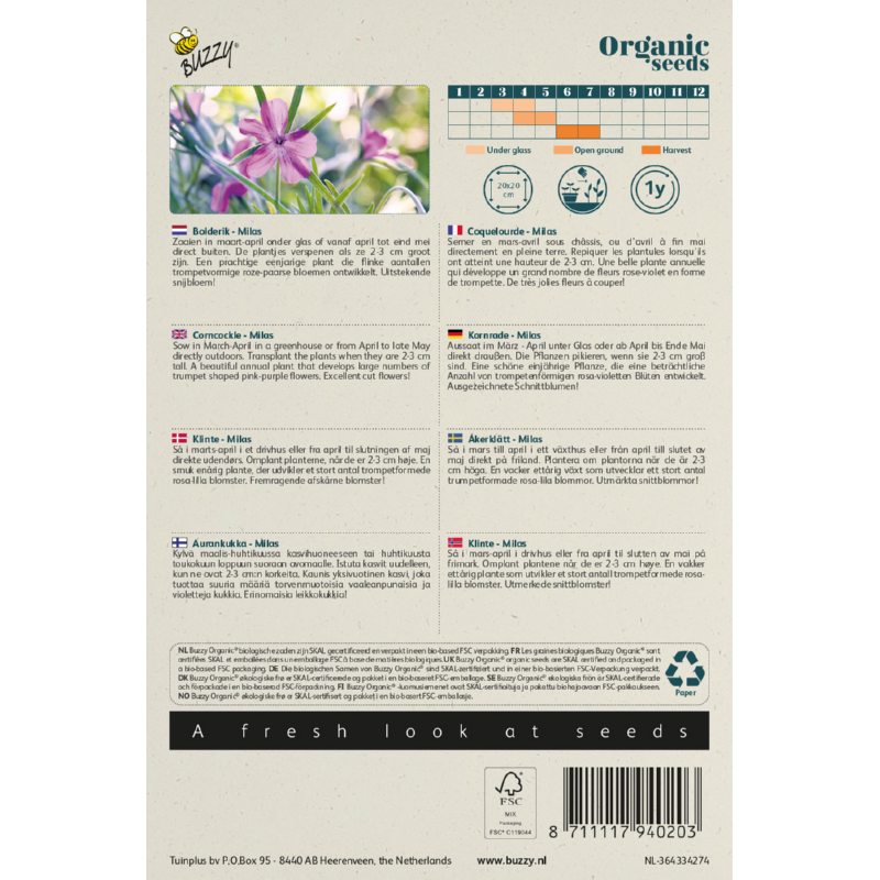Buzzy® Organic Agrostemma, Corncockle Milas (BIO)