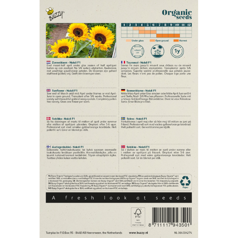 Buzzy® Organic Helianthus, Zonnebloem Nakdi F1 (BIO)