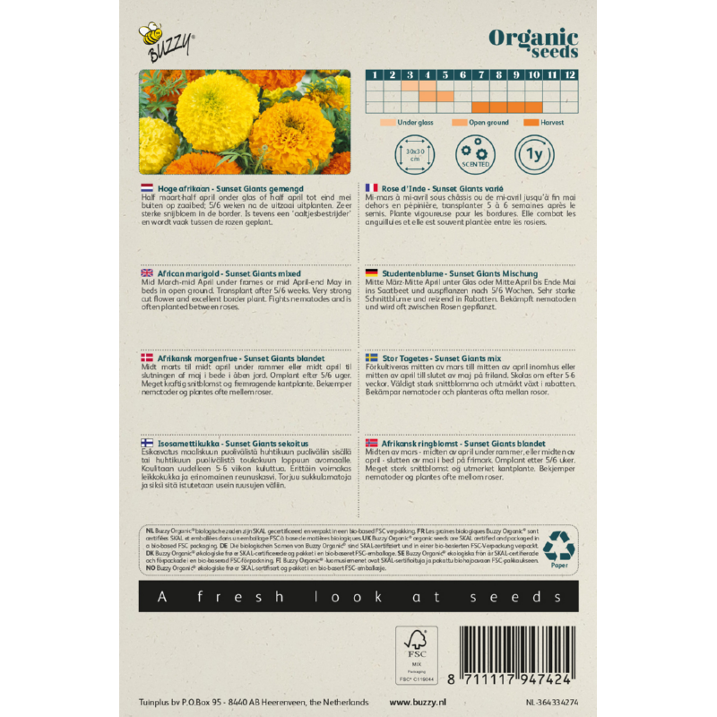 Buzzy® Organic African marigold Sunset Giants mixed (BIO)