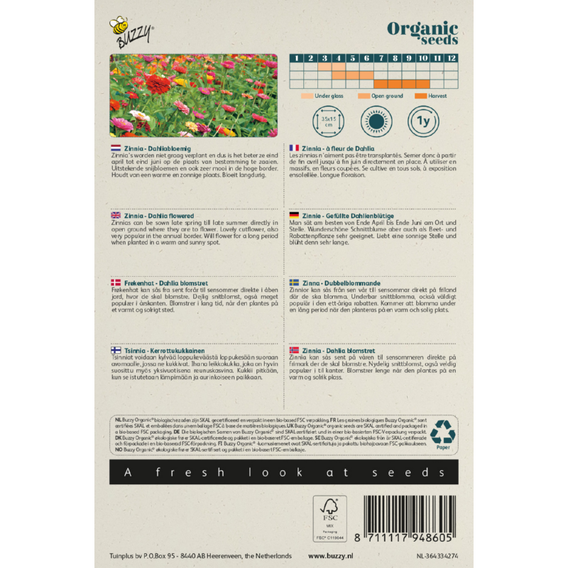 Buzzy® Organic Zinnia Dahlia flowered (BIO)