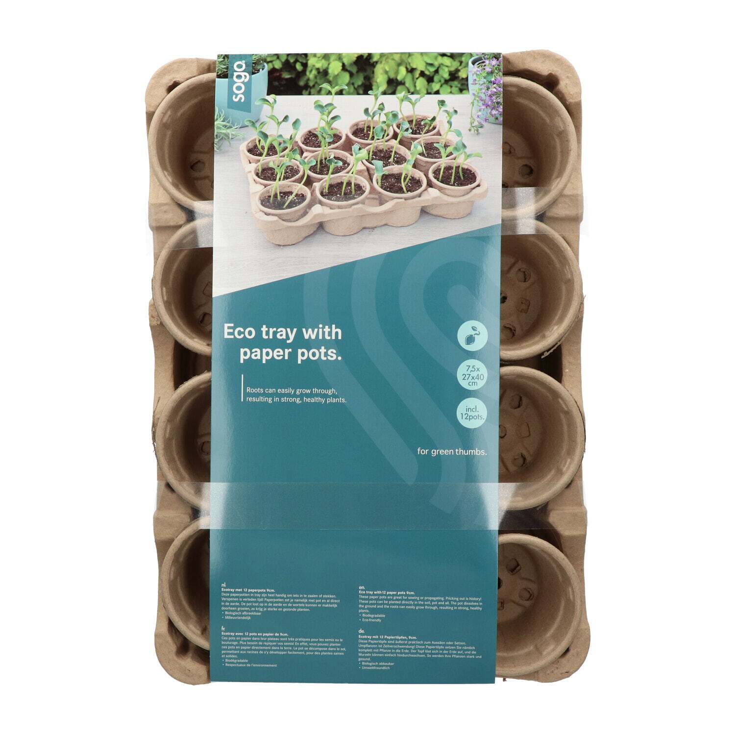 SOGO Display Eco kweektray incl. 12 paperpots 9cm (20st)