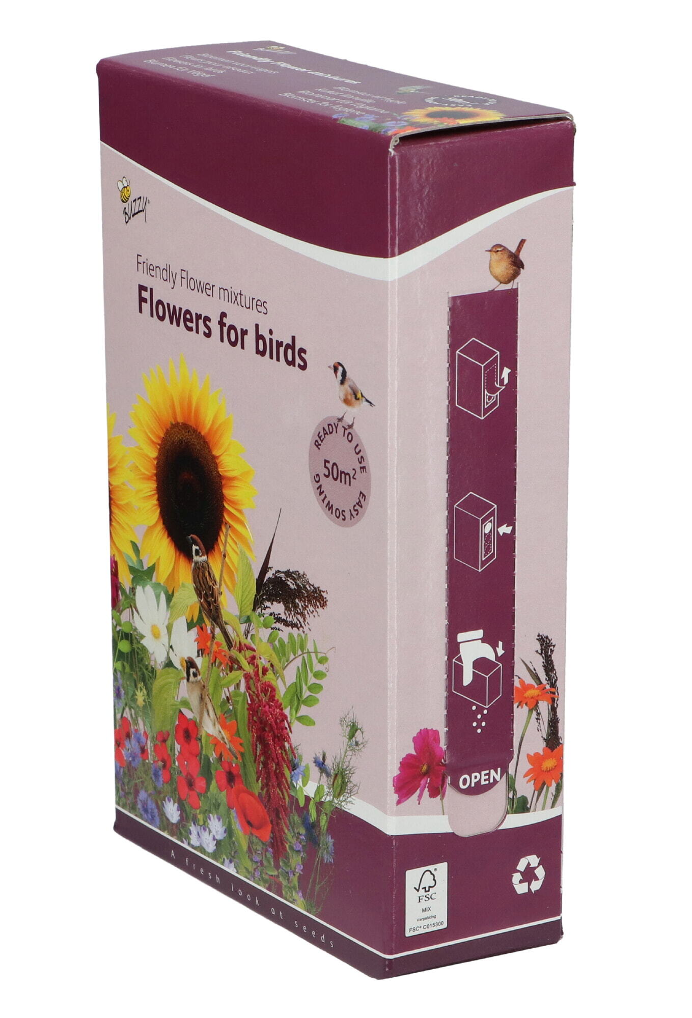 Buzzy® Strooidoosje Friendly Flowers Vogels 50m²