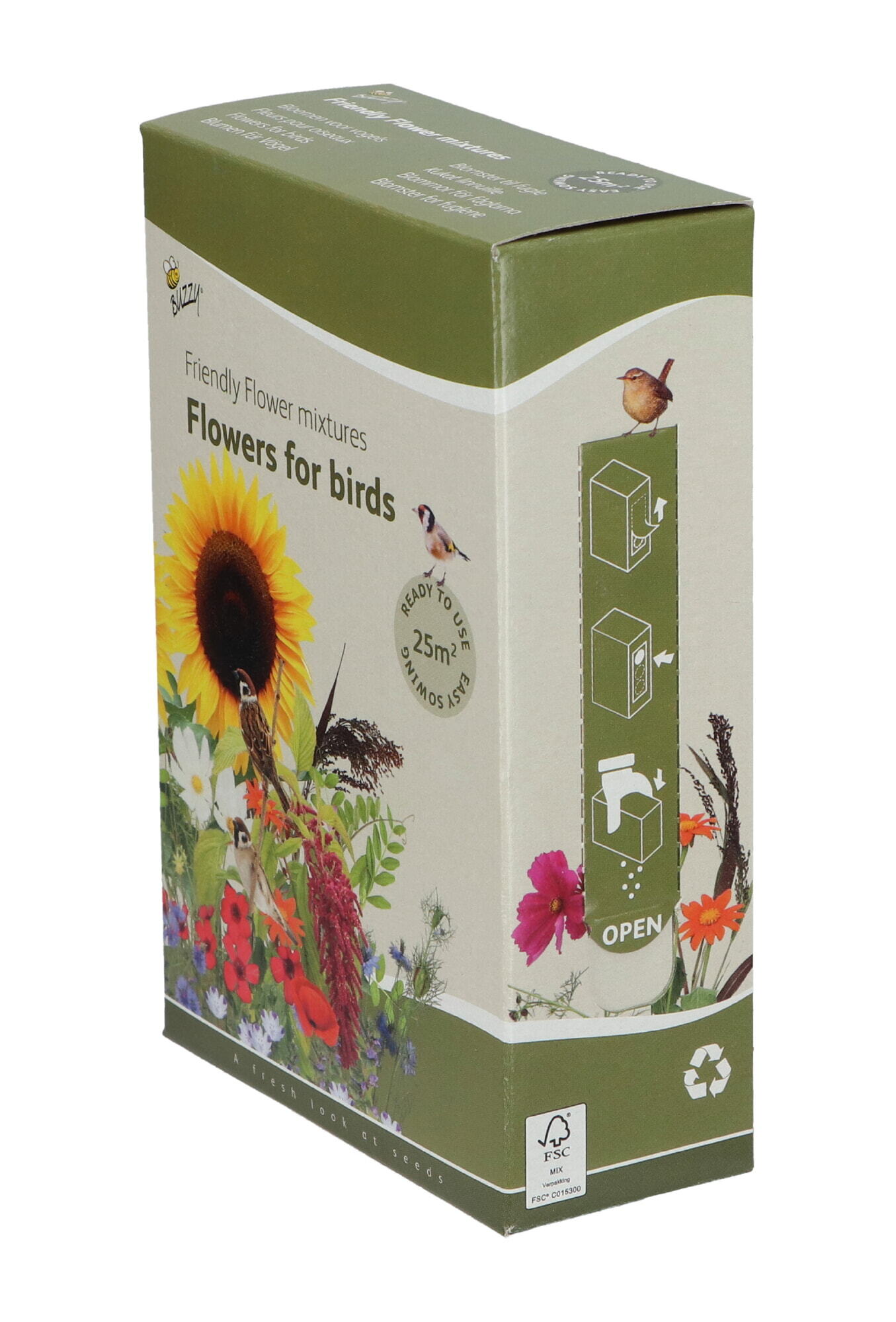 Buzzy® Strooidoosje Friendly Flowers Vogels 25m²