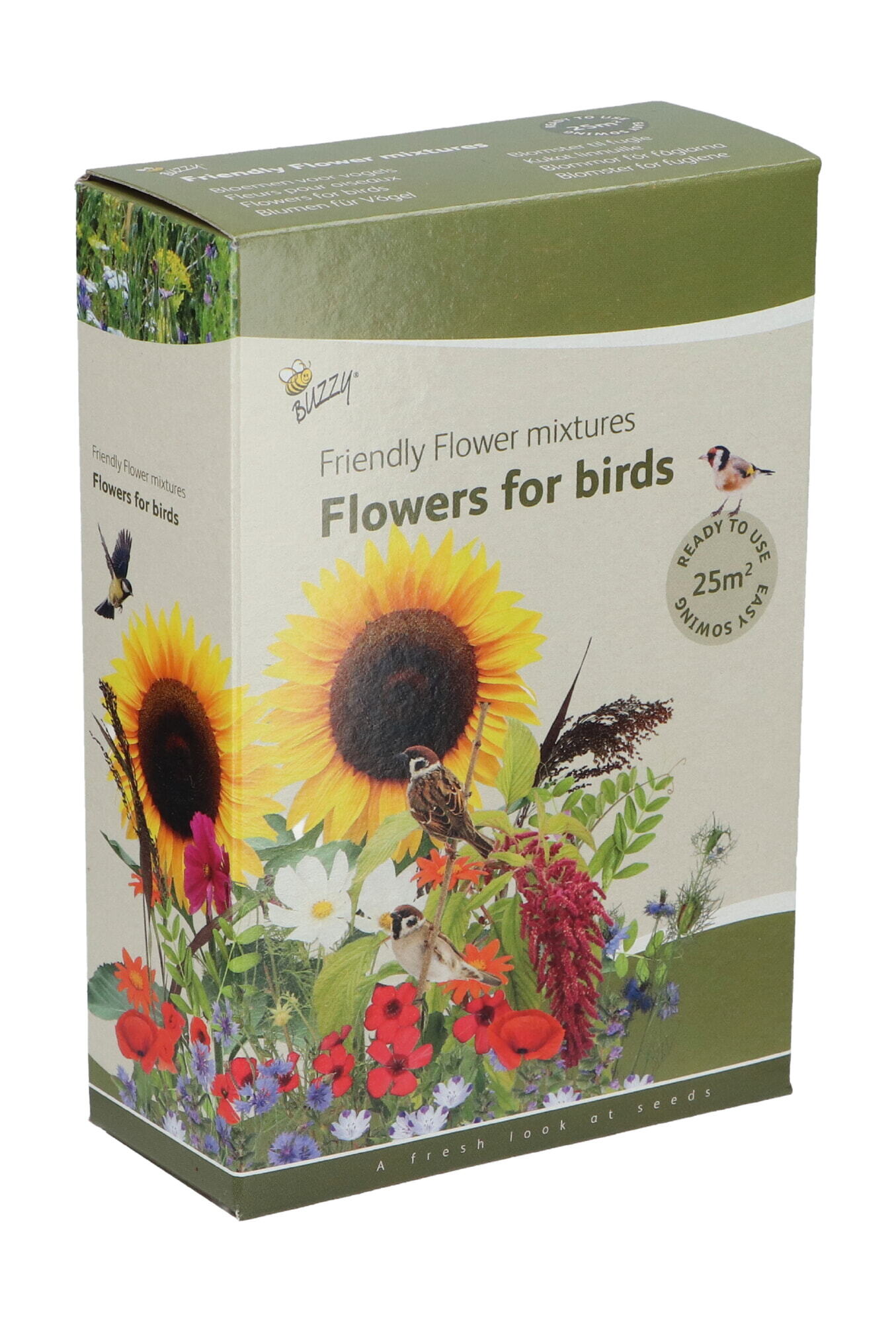 Buzzy® Strooidoosje Friendly Flowers Vogels 25m²