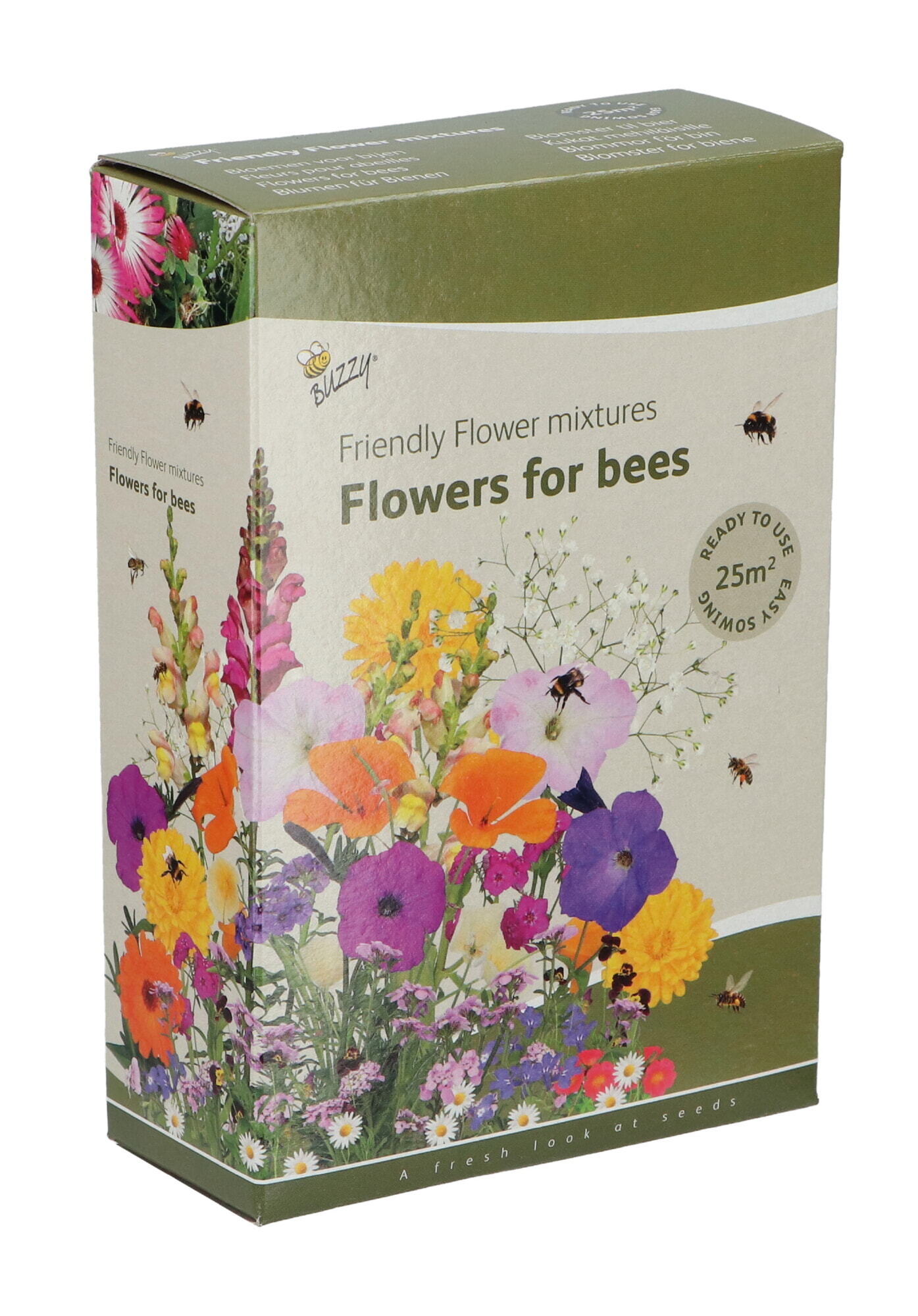 Buzzy® Strooidoosje Friendly Flowers Bijen Laag 25m²