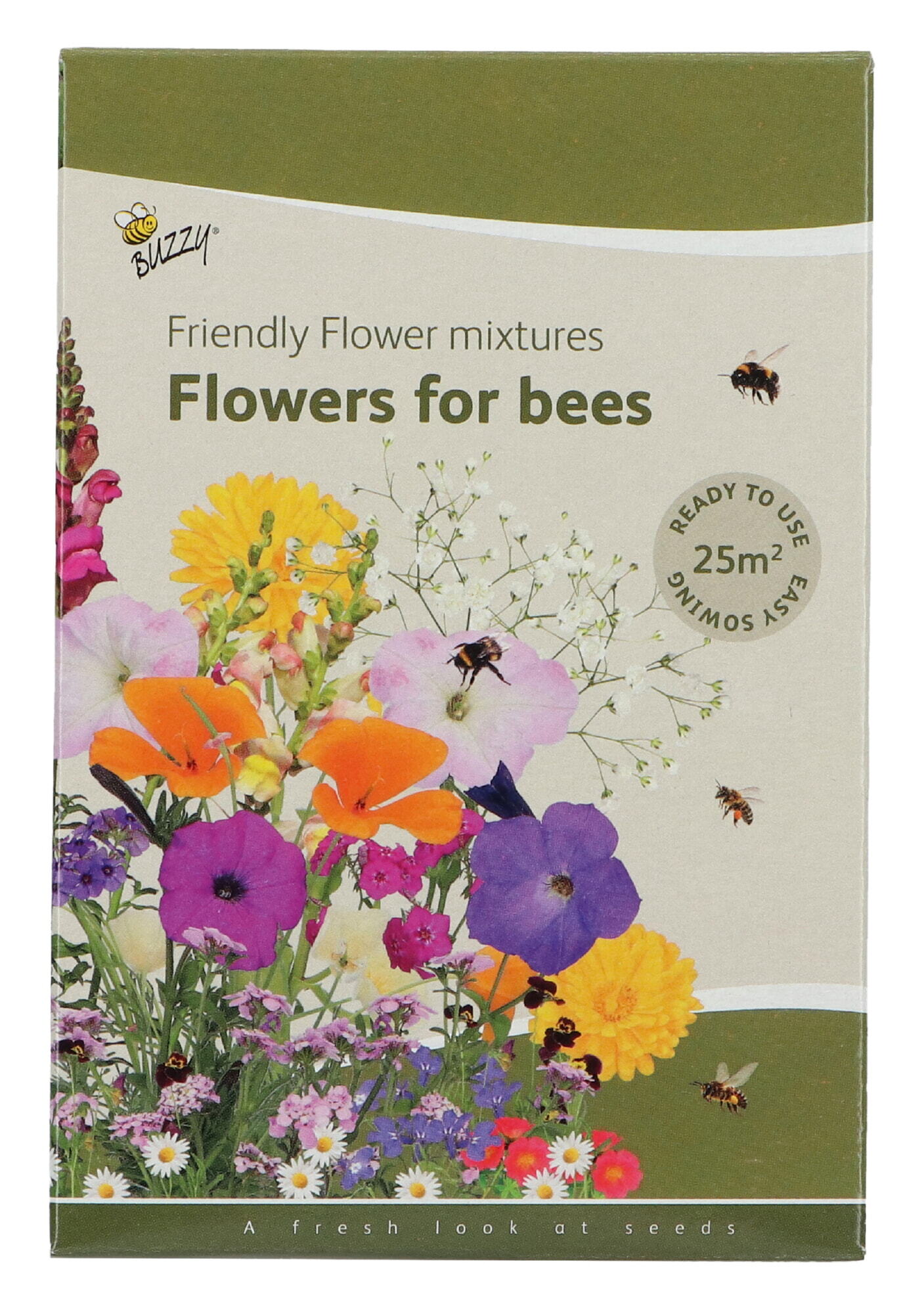 Buzzy® Strooidoosje Friendly Flowers Bijen Laag 25m²
